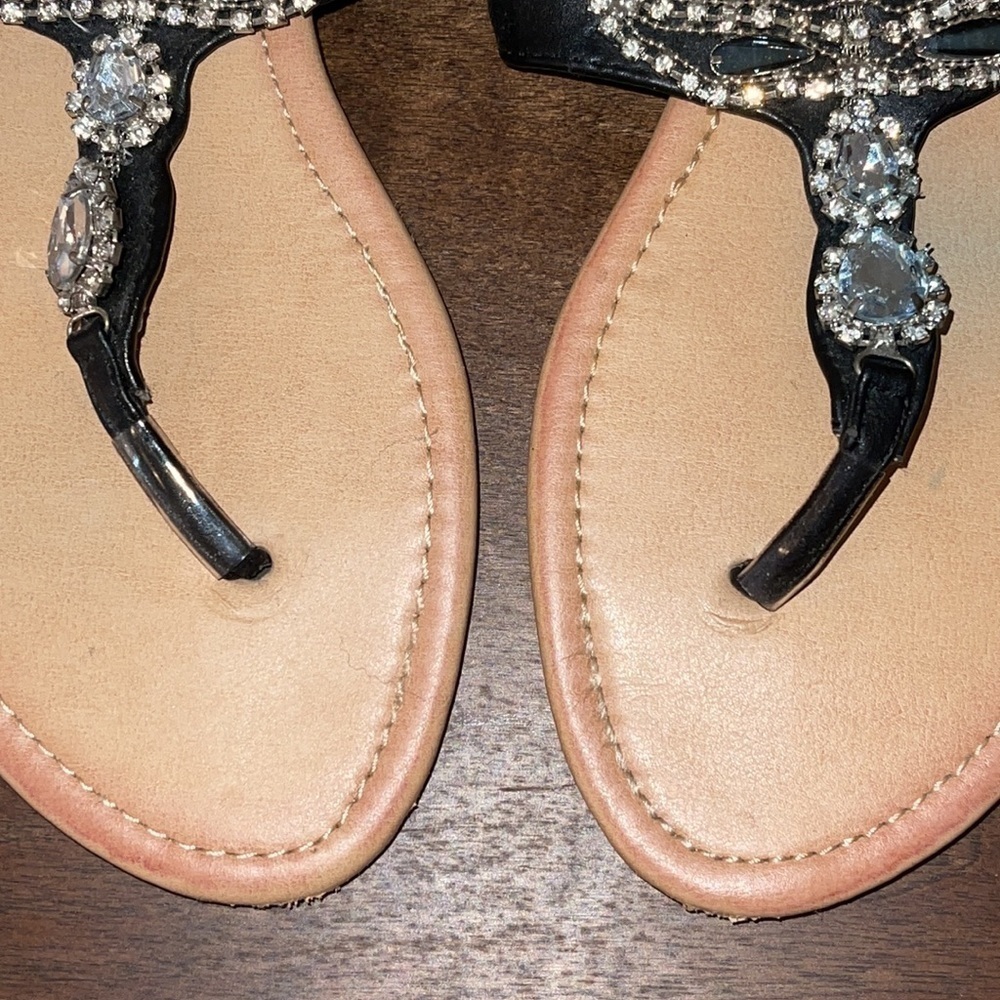 RCK BELLA Black Faux Leather Jeweled Sandals Sz. 9 - Picture 6 of 16